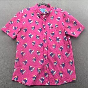 Southern Shirt Party Collection Mens Large Pink Toucan Print Button Up Hawaiian